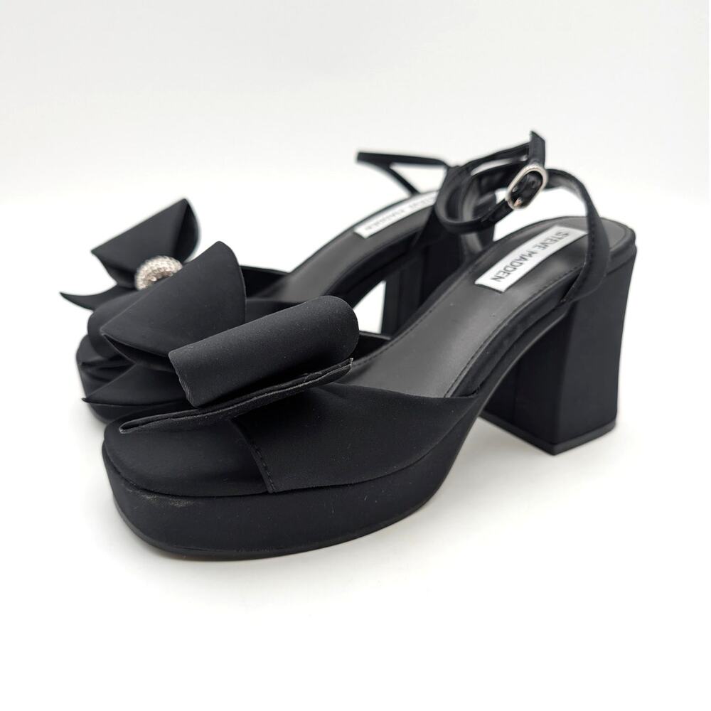Steve Madden Aerin Bow Platform Sandals Women's Black Size US7.5M EU38
